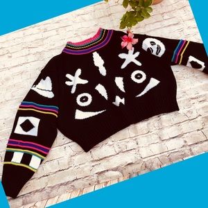 80s or 90s color cropped sweater cotton quality